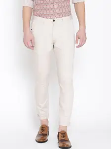 Blackberrys Men Cream-Coloured Rafa Slim Fit Solid Regular Trousers