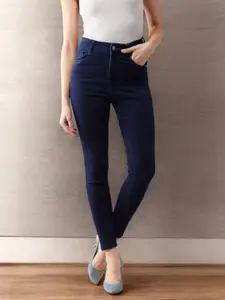 DOLCE CRUDO Women Navy Blue Skinny Fit High-Rise Clean Look Stretchable Jeans