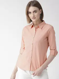 Style Quotient Women Peach-Coloured Classic Regular Fit Solid Casual Shirt