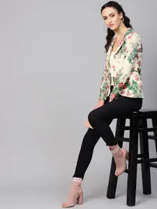 Vemante Women Green & Pink Single-Breasted Printed Casual Blazer