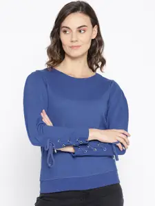 Taanz Women Blue Solid Sweatshirt