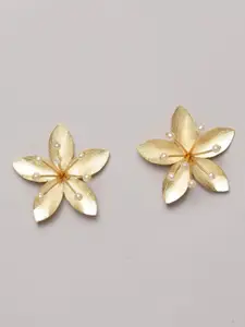 PANASH Gold-Toned & White Floral Studs