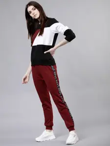Tokyo Talkies Women Black & Maroon Colourblocked Sweatshirt