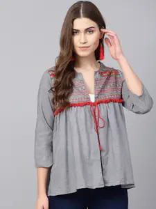 Bhama Couture Women Grey Solid Tie-Up Shrug