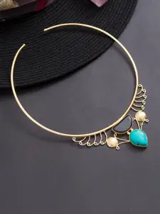 Golden Peacock Turquoise Blue Alloy Gold-Plated Open Necklace