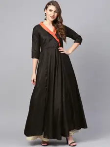 Ahalyaa Women Black Solid Angrakha Anarkali Dress