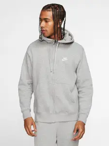 Nike Men Grey Melange Solid Hooded NSW CLUB HOODIE Sweatshirt