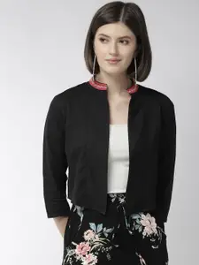 Style Quotient Women Black Solid Cropped Open Front Shrug