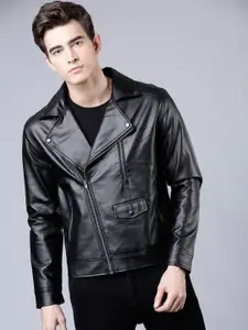 HIGHLANDER Men Black Solid Leather Jacket