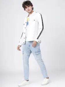 LOCOMOTIVE Men White Printed Denim Trucker Jacket
