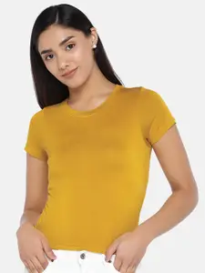 Globus Women Mustard Solid Crop Top