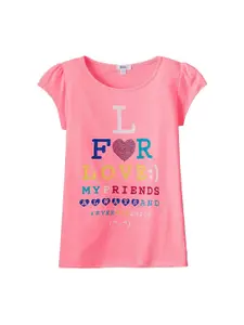 Sera Girls Pink Printed T-shirt