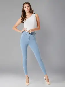DOLCE CRUDO Women Blue Skinny Fit High-Rise Clean Look Stretchable Jeans