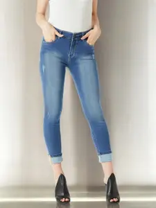 DOLCE CRUDO Women Blue Skinny Fit High-Rise Low Distress Jeans