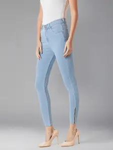 DOLCE CRUDO Women Blue Skinny Fit High-Rise Clean Look Stretchable Jeans