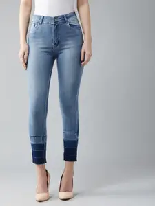 DOLCE CRUDO Women Blue Skinny Fit High-Rise Clean Look Stretchable Jeans