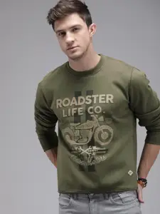 The Roadster Lifestyle Co Men Olive Green Printed Sweatshirt