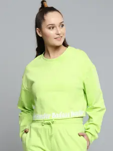 Besiva Women Fluorescent Green Printed Detail Sweatshirt