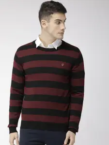 Raymond Men Maroon & Black Striped Sweater