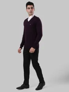 Raymond Men Violet Self Design Pullover Sweater