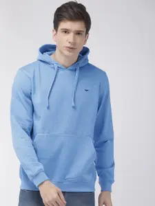 Park Avenue Men Blue Melange Solid Hooded Sweatshirt