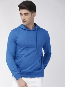 Park Avenue Men Blue Solid Hooded Sweatshirt With Applique Detailing