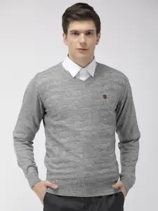 Raymond Men Grey Self Design Pullover Sweater