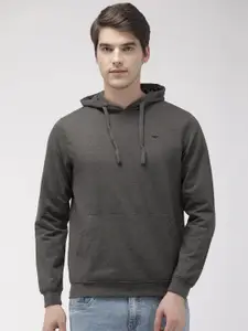 Park Avenue Men Charcoal Grey Solid Slim Fit Hooded Sweatshirt