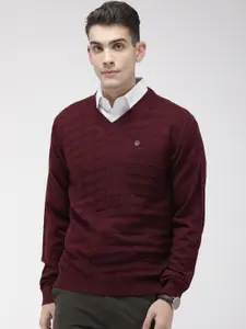 Raymond Men Maroon Self Design Pullover Sweater