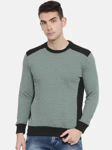 ARISE Men Grey & Green Self Design Pullover Sweatshirt