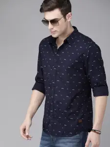 Roadster Men Navy Blue Printed Pure Cotton Sustainable Casual Shirt