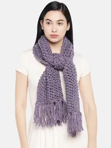 Magic Needles Women Purple Self Design Double Knit Handmade Scarf