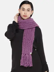Magic Needles Women Purple Self Design Double Knit Handmade Scarf