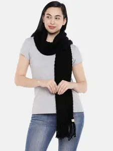 Magic Needles Women Black Self Design Handmade Scarf