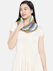 Magic Needles Women Multi-Coloured Self Design Shell Stitch Handmade Neckwarmer