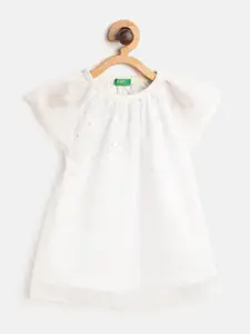United Colors of Benetton Girls White Sequined Net Layered A-Line Dress