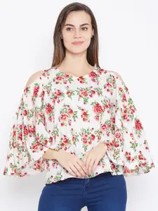 One Femme Women White & Red Printed Top
