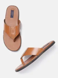 Carlton London Men Tan Brown Solid Leather Comfort Sandals