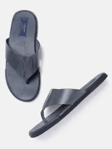 Carlton London Men Navy Blue Solid Leather Comfort Sandals