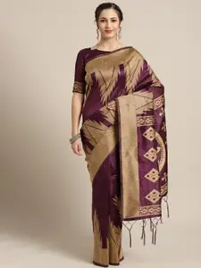 Saree mall Aubergine & Beige Woven Design Saree