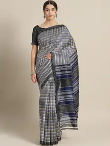 Saree mall Grey & Cream-Coloured Striped Saree