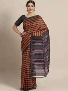 Saree mall Mustard Yellow & Purple Striped Saree