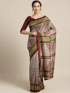 Saree mall Grey & Brown Striped Saree