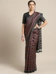 Saree mall Brown & Black Striped Saree