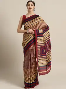 Saree mall Beige & Maroon Striped Saree