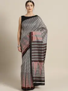 Saree mall Grey & Black Striped Saree