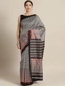 Saree mall Grey & Black Striped Saree