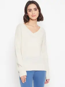 Vero Moda Women Cream-Coloured Self Design Sweater