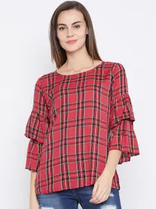One Femme Women Red & Black Checked Top