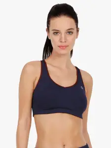 Amante Amante Navy Blue Solid Non-Wired Lightly Padded Sports Bra ABR17117